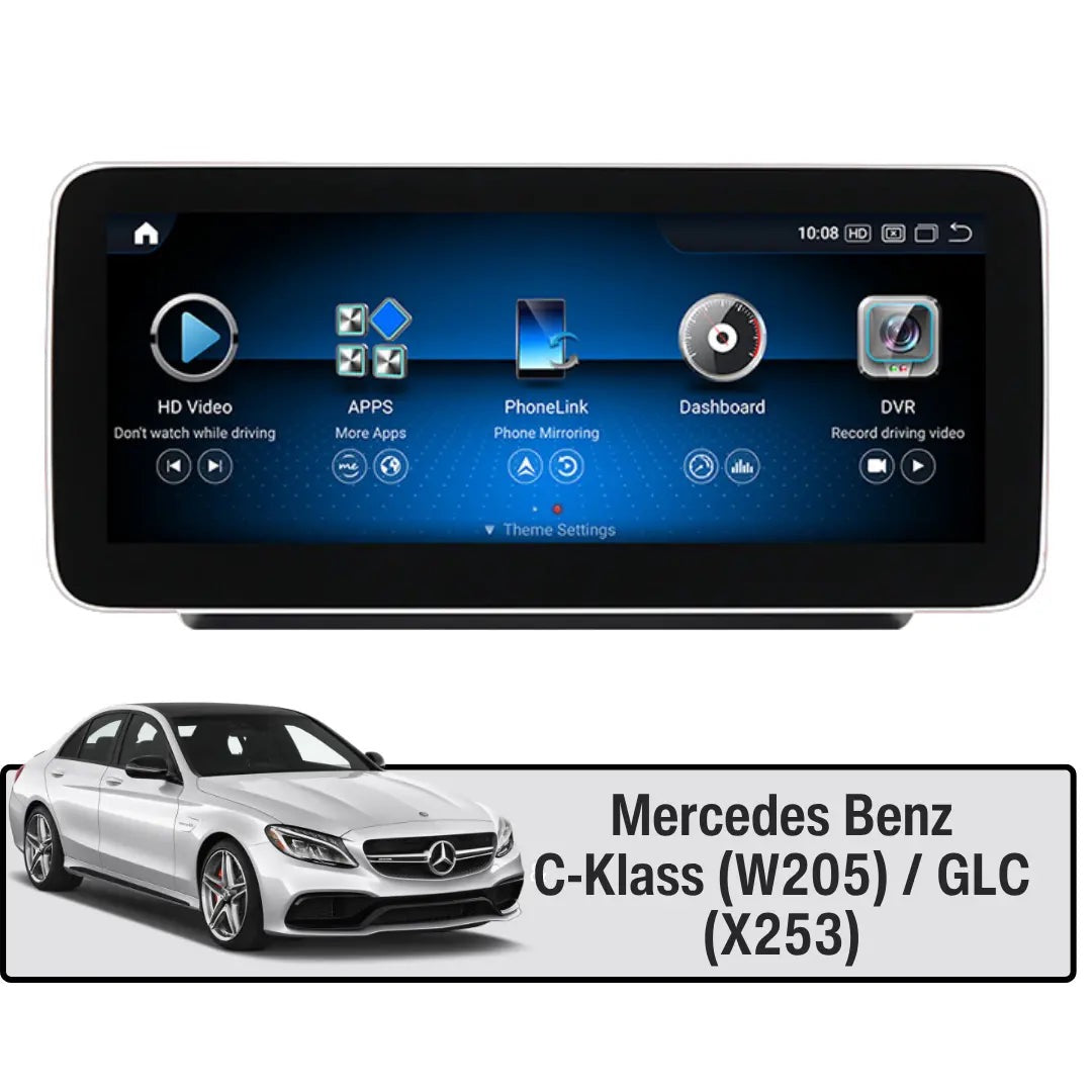 Multimedia Touch­skärm för Mercedes C‑klass W205 / Mercedes‑Benz GLC X253 – 12,3″ | Trådlös CarPlay & Android Auto