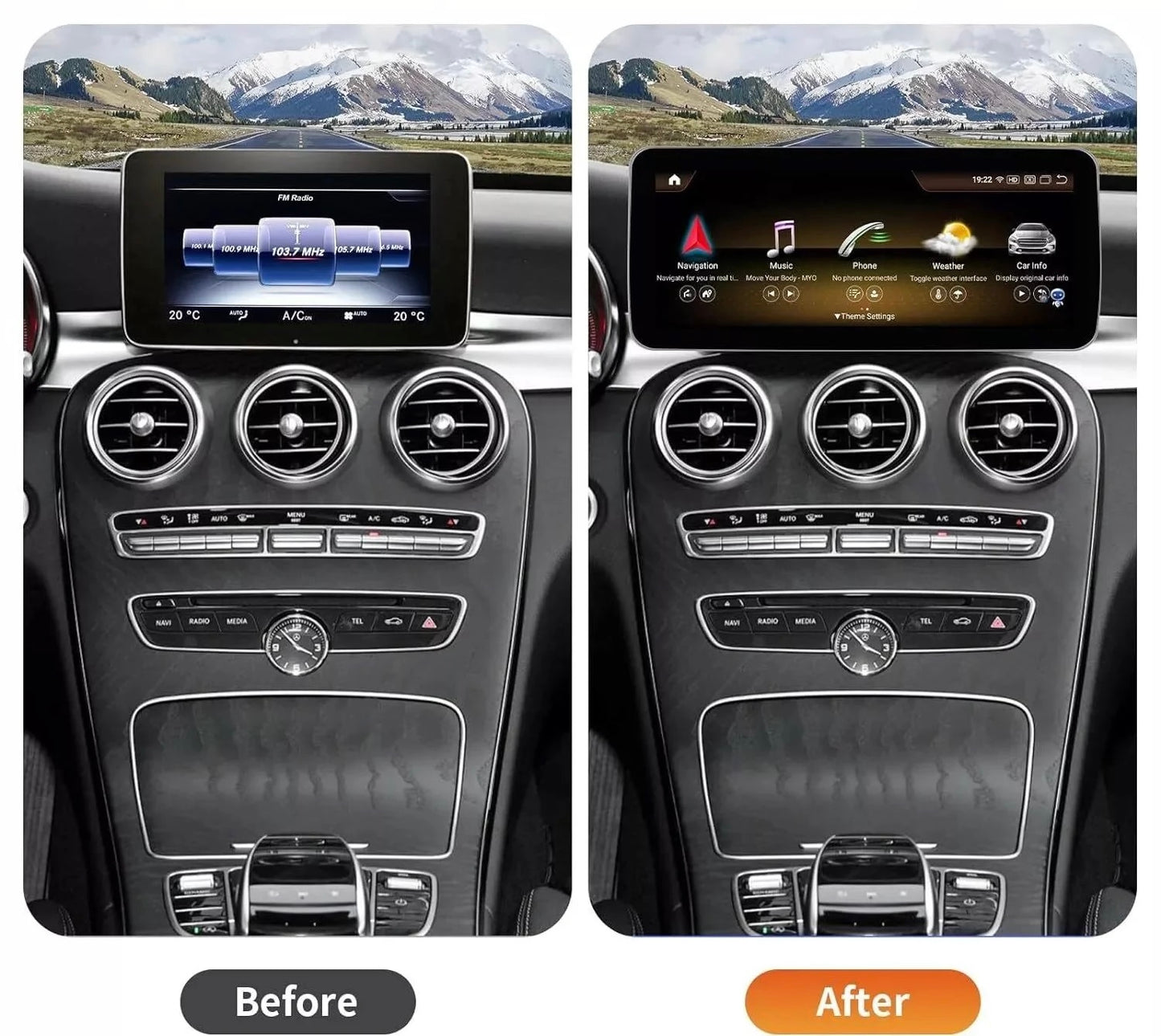 Multimedia Touch­skärm för Mercedes C‑klass W205 / Mercedes‑Benz GLC X253 – 12,3″ | Trådlös CarPlay & Android Auto