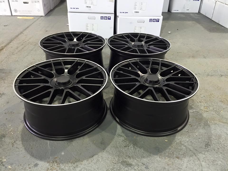 19" Staggered 2016 C63 AMG S Style Wheels - Satin Black / Machined Lip - VW / Audi / Mercedes - 5x112