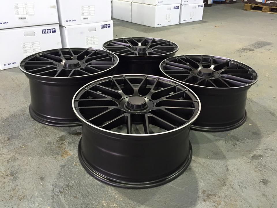 19" Staggered 2016 C63 AMG S Style Wheels - Satin Black / Machined Lip - VW / Audi / Mercedes - 5x112