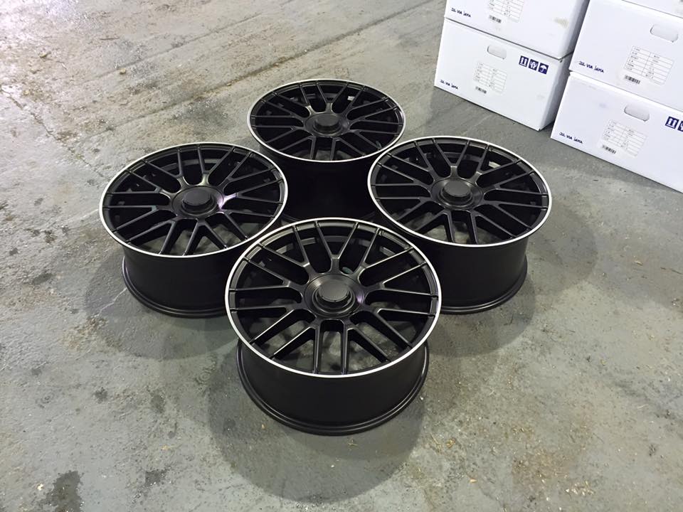19" Staggered 2016 C63 AMG S Style Wheels - Satin Black / Machined Lip - VW / Audi / Mercedes - 5x112