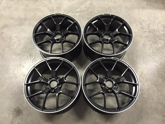 19" Staggered C63 AMG 507 Performance Style Wheels - Satin Black / Machined Lip - VW / Audi / Mercedes - 5x112
