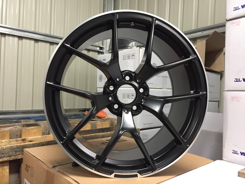 19" Staggered C63 AMG 507 Performance Style Wheels - Satin Black / Machined Lip - VW / Audi / Mercedes - 5x112